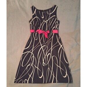 JESSICA HOWARD Petite 4P Black Dress Pink Tie Waist Sleeveless